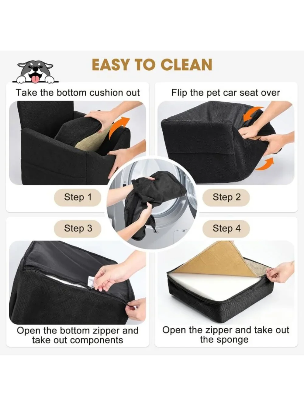 Cozy Dog Car Seat for Small to Medium Pets, Washable Cover, Memory Foam, Safety